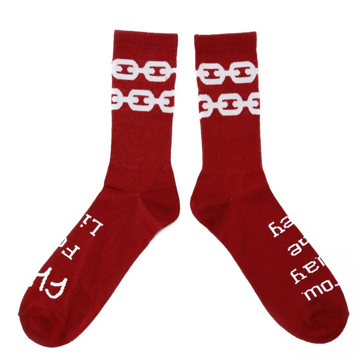 Cult Chain Socks - Burgundy/White